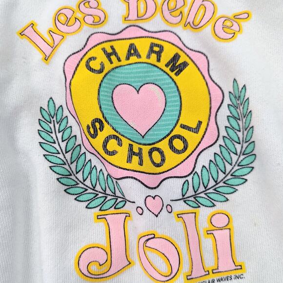 Vintage Les Bebe Sweatshirt Girls Size 8 80s White Pastel Graphic Long Sleeve - Picture 2 of 4